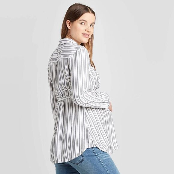 Maternity blouse with waist tie - Picture 2 of 9